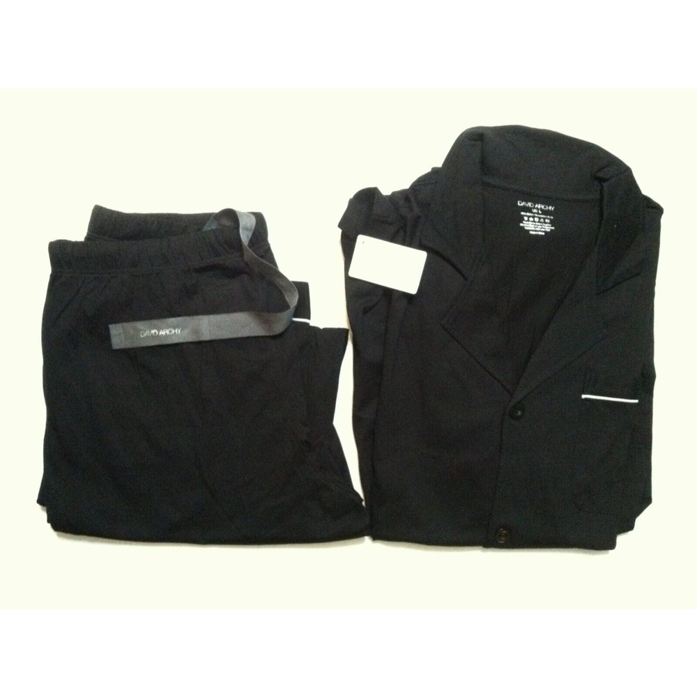 DAVID ARCHY MEN'S NEW BLACK 100%COTTON 2PC PAJAMA SET SIZE: L